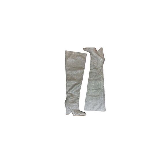 Women's Silver Rhinestone Over-the-Knee Stiletto Boots Size 7,5 - Picture 12 of 14